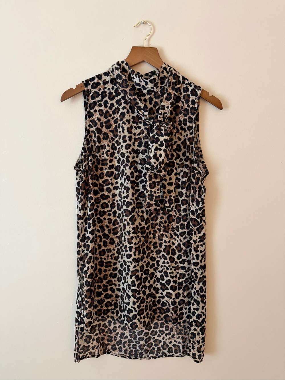 NY&CO Leopard Print Tie-Neck Camisole Tank Blouse - Brown/Black